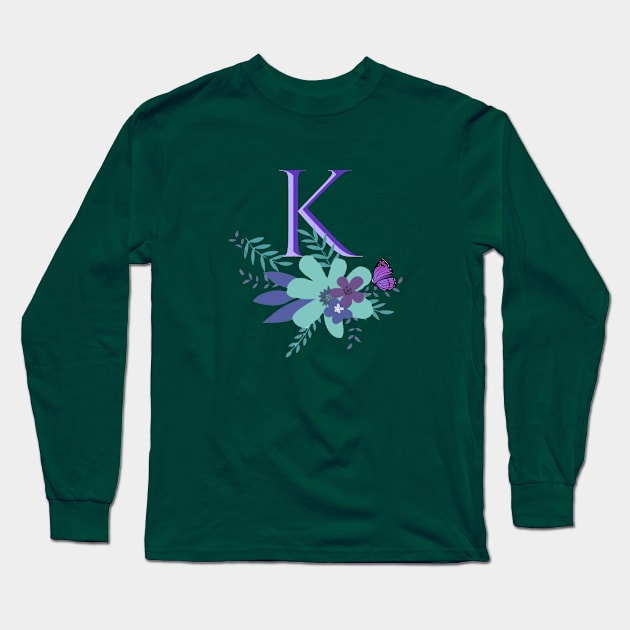 Monogram Botanical Flower K Long Sleeve T-Shirt by BIBLIOTEECA